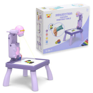 Mini projektoros zenélő rajzasztal gyerekeknek – filctollakkal, mintákkal lila (BBJ)