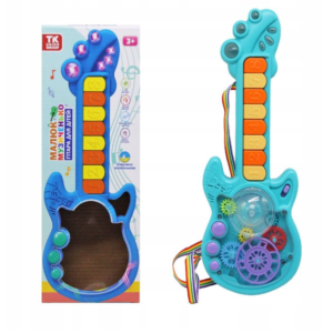 RockManó kék zenélő gitár gyerekeknek – interaktív érzékszervi fejlesztő játék 29×11 cm (BBJ) - Image 1