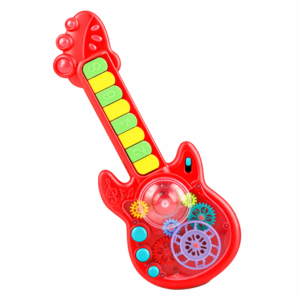 RockManó piros zenélő gitár gyerekeknek – interaktív érzékszervi fejlesztő játék 29×11 cm (BBJ) - Image 4