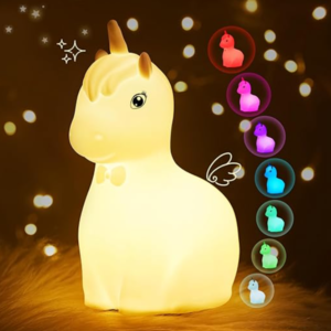 Unikornis éjszakai fény gyerekeknek – 7 színű, érintésvezérelt, újratölthető szilikon lámpa időzítővel (THM)