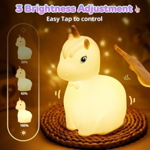 Unikornis éjszakai fény gyerekeknek – 7 színű, érintésvezérelt, újratölthető szilikon lámpa időzítővel (THM) - Image 6