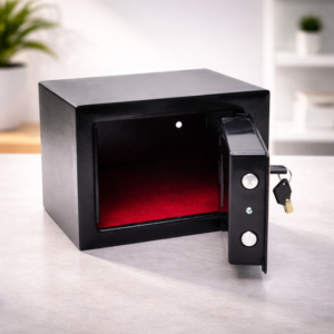 Acél digitális kombinációs széf – elektronikus kóddal nyitható biztonsági széf 4×AA elemmel, fekete trezor otthonra és irodába (BBV) - Image 4