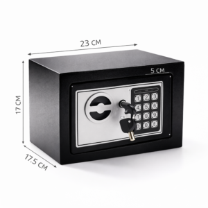 Acél digitális kombinációs széf – elektronikus kóddal nyitható biztonsági széf 4×AA elemmel, fekete trezor otthonra és irodába (BBV) - Image 5