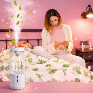 AromaMist Mini 50ml illóolaj diffúzor – aromaterápiás ultrahangos párologtató fehér színben illatolajjal (BBM) - Image 2