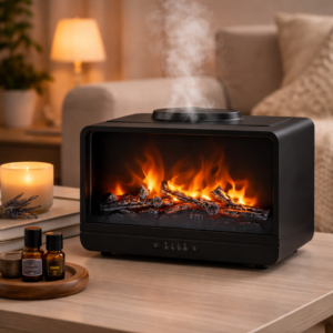 Aromora Relax kandalló hatású aromaterápiás diffúzor és ultrahangos párásító 300 ml – LED láng effekt - KE24-372 (FX) (BBV) - Image 2