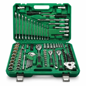 AutoPro 121 részes autószerelő szerszámkészlet kofferben – racsnis dugókulcs készlet, imbusz, bit, villáskulcs és csavarhúzó szett autó javításhoz (BBD) - Image 6