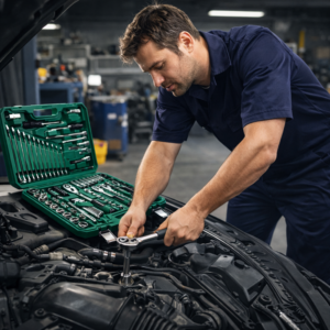 AutoPro 121 részes autószerelő szerszámkészlet kofferben – racsnis dugókulcs készlet, imbusz, bit, villáskulcs és csavarhúzó szett autó javításhoz (BBD) - Image 3