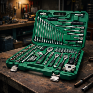 AutoPro 121 részes autószerelő szerszámkészlet kofferben – racsnis dugókulcs készlet, imbusz, bit, villáskulcs és csavarhúzó szett autó javításhoz (BBD) - Image 4