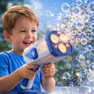 Bubble Gun 36 lyukú LED buborékfújó pisztoly – automata szappanbuborék gép gyerekeknek, kék – 2026 egyik legkeresettebb játéka (BBJ) - Image 3
