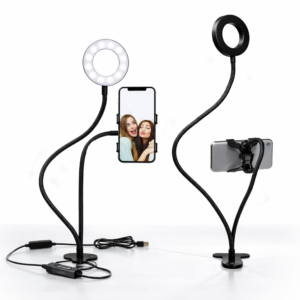 FlexiGlow Pro rugalmas kamera kar LED körlámpával – telefontartós selfie és livestream állvány TikTokhoz és videózáshoz (BBD) - Image 1
