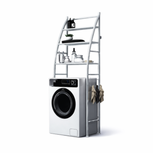 HomeNest mosógép fölé helyezhető tárolópolc – 3 polcos fürdőszobai és mosókonyhai állvány, fehér 68×25×166 cm (BBV) - Image 4