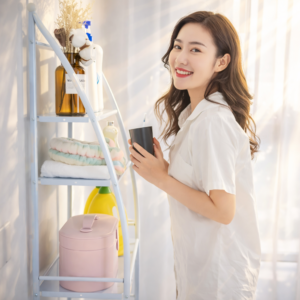 HomeNest mosógép fölé helyezhető tárolópolc – 3 polcos fürdőszobai és mosókonyhai állvány, fehér 68×25×166 cm (BBV) - Image 2