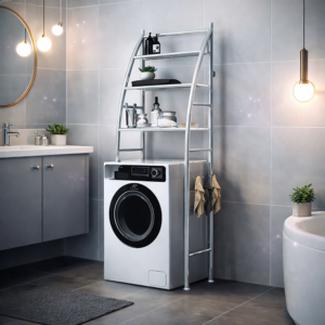 HomeNest mosógép fölé helyezhető tárolópolc – 3 polcos fürdőszobai és mosókonyhai állvány, fehér 68×25×166 cm (BBV) - Image 3