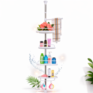 HomeNest teleszkópos fürdőszobai sarokpolc 4 polccal – állítható magasságú zuhany sarokpolc 165–320 cm (BBV) - Image 1