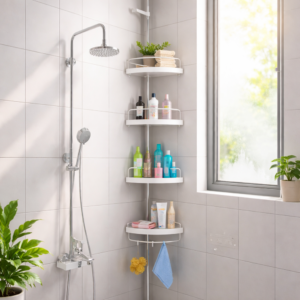 HomeNest teleszkópos fürdőszobai sarokpolc 4 polccal – állítható magasságú zuhany sarokpolc 165–320 cm (BBV) - Image 3