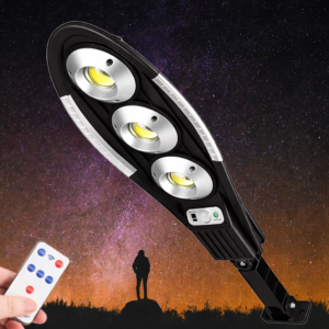 Jortan 150W COB napelemes LED utcai lámpa – 90 LED mozgásérzékelős, távirányítós kültéri biztonsági reflektor IP65, 6500K (FXI) - Image 2