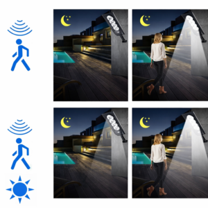 Jortan 150W COB napelemes LED utcai lámpa – 90 LED mozgásérzékelős, távirányítós kültéri biztonsági reflektor IP65, 6500K (FXI) - Image 5