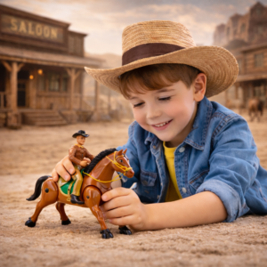 Kevin a Cowboy mozgó lovas akciófigura – hangot adó western cowboy játék lóval gyerekeknek 18×16×6 cm (BBJ) - Image 3