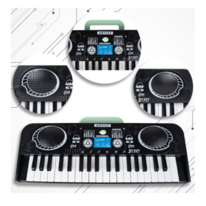 KeyVibe gyerek elektromos szintetizátor mikrofonnal – zenei 37 billentyűs játék, hangerőszabályzó, demo dalok, fekete (BBJ) - Image 5