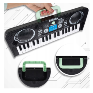 KeyVibe gyerek elektromos szintetizátor mikrofonnal – zenei 37 billentyűs játék, hangerőszabályzó, demo dalok, fekete (BBJ) - Image 6