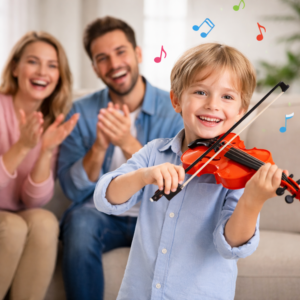 LittleMaestro gyerek játék hegedű vonóval – 4 húros klasszikus játék hangszer gyerekeknek 42 cm (BBJ) - Image 3