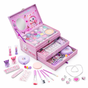 PrincessGlow Beauty Studio gyerek sminkkészlet – többfiókos kozmetikai sminkdoboz tükörrel kislányoknak (BBJ) - Image 1