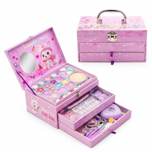 PrincessGlow Beauty Studio gyerek sminkkészlet – többfiókos kozmetikai sminkdoboz tükörrel kislányoknak (BBJ) - Image 4