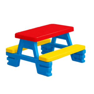 Színes gyermek kerti pad és asztal szett – tartós műanyag 70 x 79 x 47 cm, kék (BBJ) - Image 1