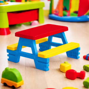 Színes gyermek kerti pad és asztal szett – tartós műanyag 70 x 79 x 47 cm, kék (BBJ) - Image 3