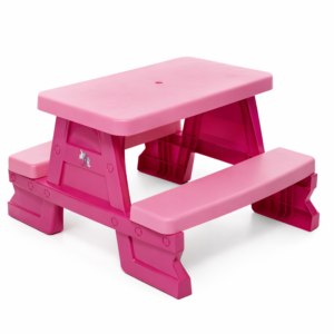 Színes gyermek kerti pad és asztal szett – tartós műanyag 70 x 79 x 47 cm, pink (BBJ) - Image 1