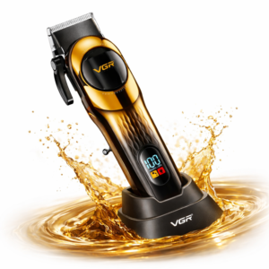 VGR V-166 professzionális akkus hajvágó – vezeték nélküli haj- és szakállvágó LED kijelzővel, rozsdamentes acél pengékkel, arany (BBD) - Image 1