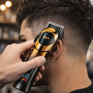 VGR V-166 professzionális akkus hajvágó – vezeték nélküli haj- és szakállvágó LED kijelzővel, rozsdamentes acél pengékkel, arany (BBD) - Image 2