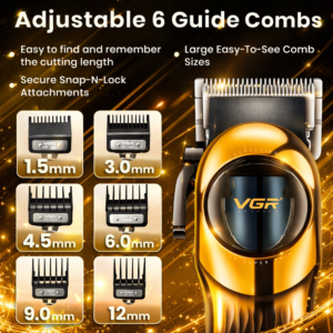VGR V-166 professzionális akkus hajvágó – vezeték nélküli haj- és szakállvágó LED kijelzővel, rozsdamentes acél pengékkel, arany (BBD) - Image 3