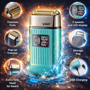 VGR V-357 professzionális haj- és szakállvágó elektromos borotva – digitális kijelzős akkus férfi borotva nedves és száraz borotválkozáshoz (BBD) - Image 4