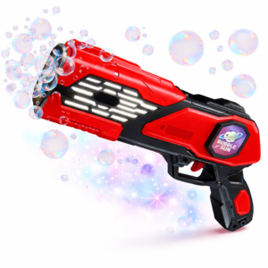 Aquablast automata buborékfújó gép gyerekeknek LED világítással és buborékfolyadékkal, piros (BBJ)