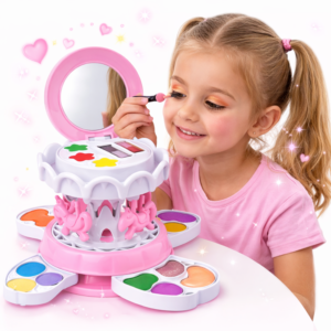 Körhinta rózsaszín sminkkészlet gyerekeknek – smink szett tükörrel és színes kozmetikumokkal (BBJ) - Image 1