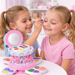 Körhinta rózsaszín sminkkészlet gyerekeknek – smink szett tükörrel és színes kozmetikumokkal (BBJ) - Image 2