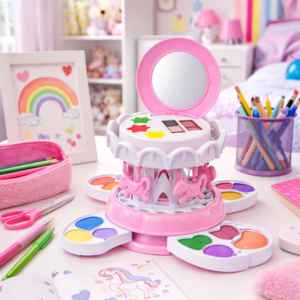 Körhinta rózsaszín sminkkészlet gyerekeknek – smink szett tükörrel és színes kozmetikumokkal (BBJ) - Image 3