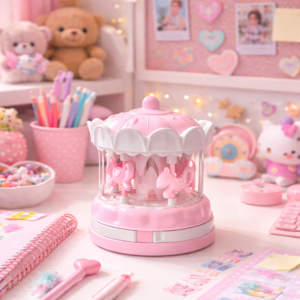 Körhinta rózsaszín sminkkészlet gyerekeknek – smink szett tükörrel és színes kozmetikumokkal (BBJ) - Image 4