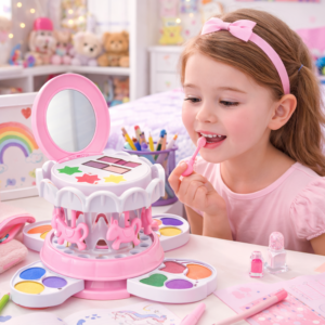 Körhinta rózsaszín sminkkészlet gyerekeknek – smink szett tükörrel és színes kozmetikumokkal (BBJ) - Image 6