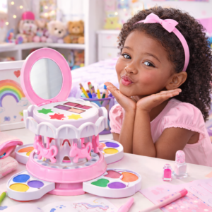 Körhinta rózsaszín sminkkészlet gyerekeknek – smink szett tükörrel és színes kozmetikumokkal (BBJ) - Image 5