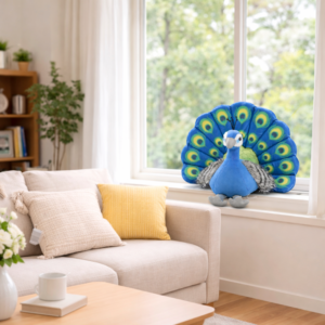 Kék páva formájú plüss párna – dekoratív, puha díszpárna lakásdekorációhoz és ajándéknak (BBJ) - Image 3