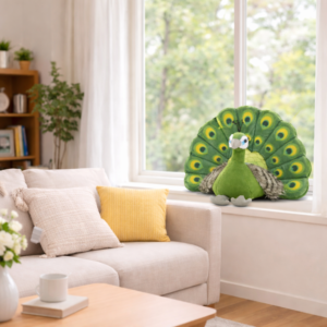 Zöld páva formájú plüss párna – dekoratív, puha díszpárna lakásdekorációhoz és ajándéknak (BBJ) - Image 3