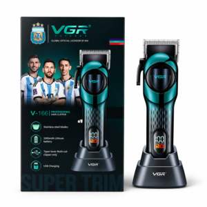 VGR V-166 professzionális akkus hajvágó – vezeték nélküli haj- és szakállvágó LED kijelzővel, rozsdamentes acél pengékkel, türkiz (BBD) - Image 1