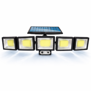 Nexolux napelemes LED fali lámpa – 5 fejes, 300 COB LED-es kültéri biztonsági lámpa mozgásérzékelővel (BBV)