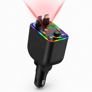 CAR-T6 5 az 1-ben 120W autós gyorstöltő és Bluetooth FM transmitter – Type-C, Lightning, USB (BBD)