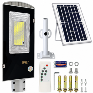 Kerti napelemes oszloplámpa 300W – 299 LED nagy teljesítményű utcai solar lámpa kültérre (BBRLB1330)