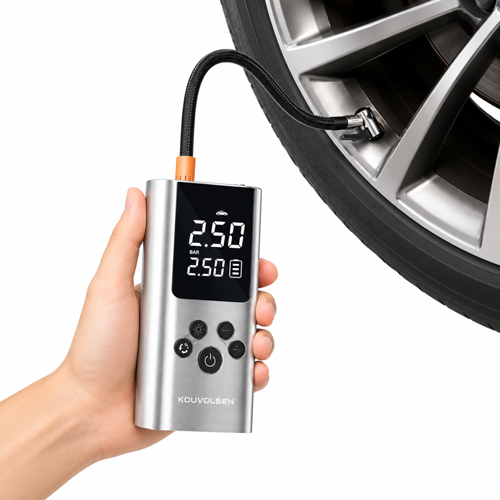 Kouvoolsen KOS-33004 hordozható digitális kompresszor és elektromos légpumpa – autóhoz, kerékpárhoz, motorhoz, labdához (BBD) 1