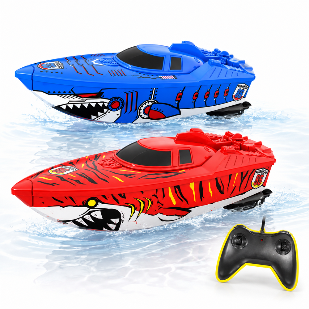 Shark Racer távirányítós RC hajó – cápa mintás elemes vízi versenyjáték (BBMJ) 1