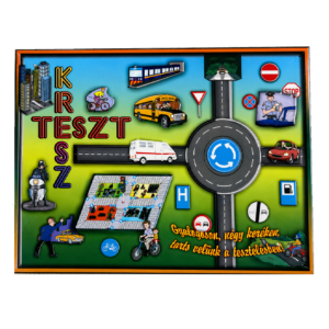 Retro Kresz teszt társasjáték – közlekedési oktató játék kicsiknek és nagyoknak (BBMJ)